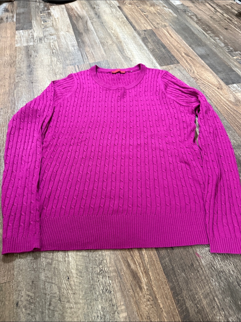 St. John's Bay Fuchsia Cable-Knit V-Neck Sweater